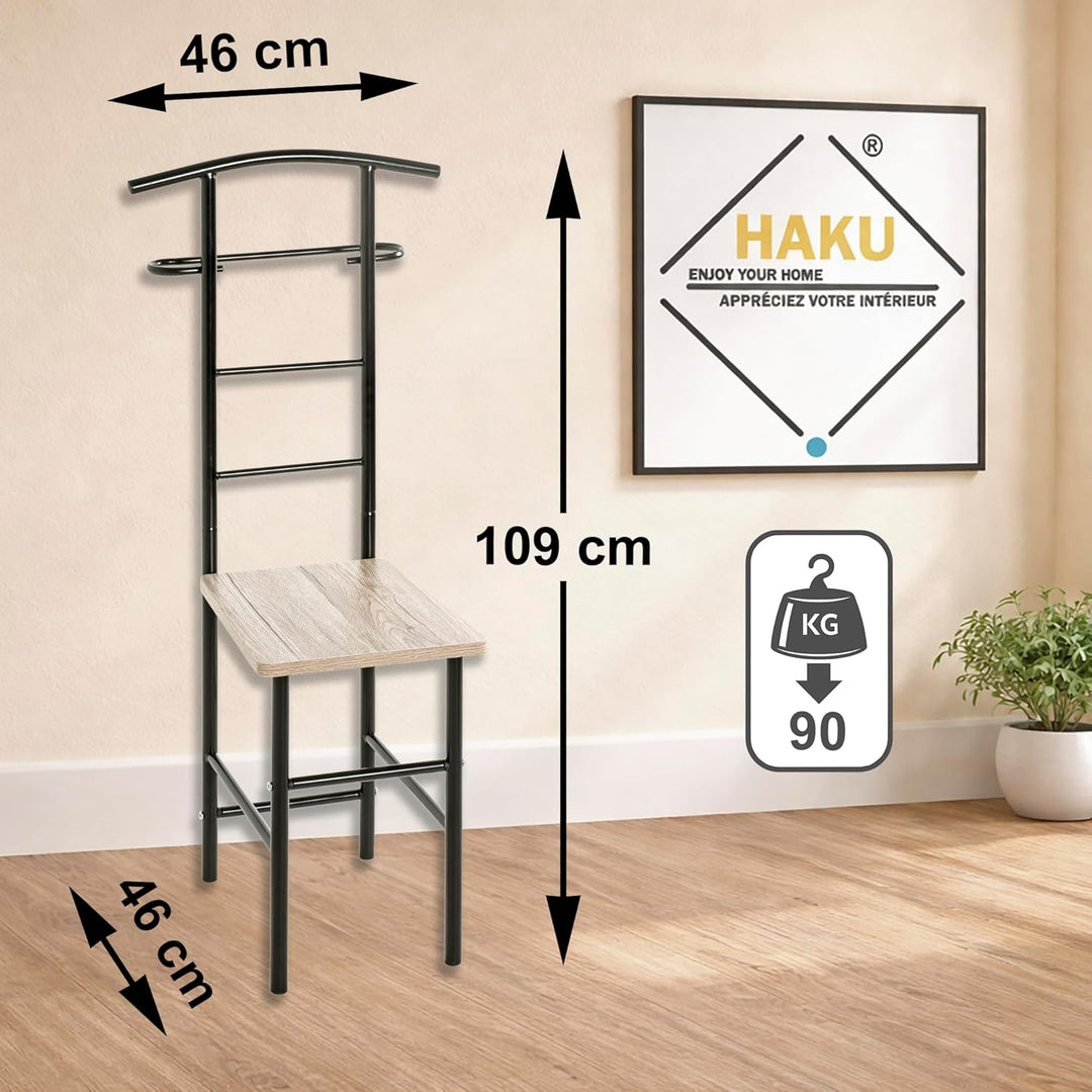 HAKU Möbel Herrendiener Stuhl Ankleidestuhl stiller Diener Sitz eiche, schwarz, MDF, Metall - Masse: