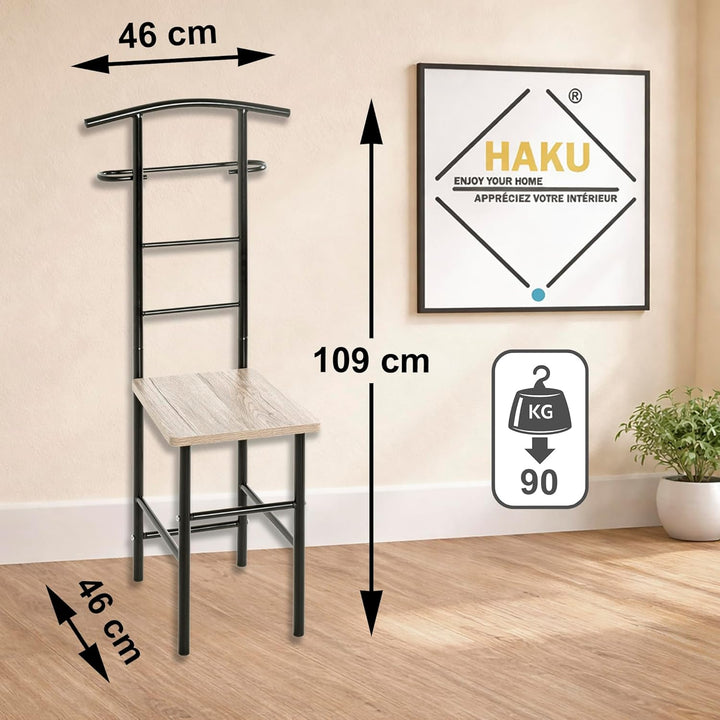 HAKU Möbel Herrendiener Stuhl Ankleidestuhl stiller Diener Sitz eiche, schwarz, MDF, Metall - Masse: