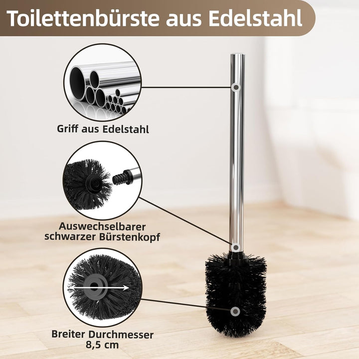 Toilettenpapierhalter Stehend mit WC Bürste - Edelstahl Garnitur mit Klopapierhalter und Klobürste,