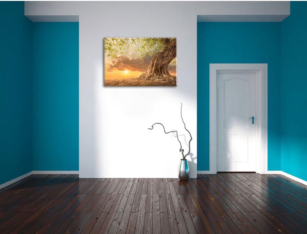 Pixxprint Verwurzelter starker Baum als Leinwandbild/Grösse: 100x70 / Wandbild/Kunstdruck/fertig bes