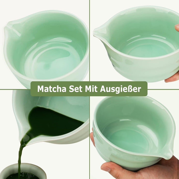 Zingbee Matcha Set 9-teilig – Keramik Schale mit Ausgiesser &amp; Matcha Besen | Matcha set grün:inklusi