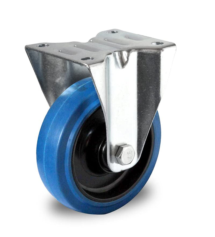 der ROLLENDE SHOP - Rollensatz - 2 Lenkrollen mit Feststeller und 2 Bockrollen 125 mm Elastik "Blue