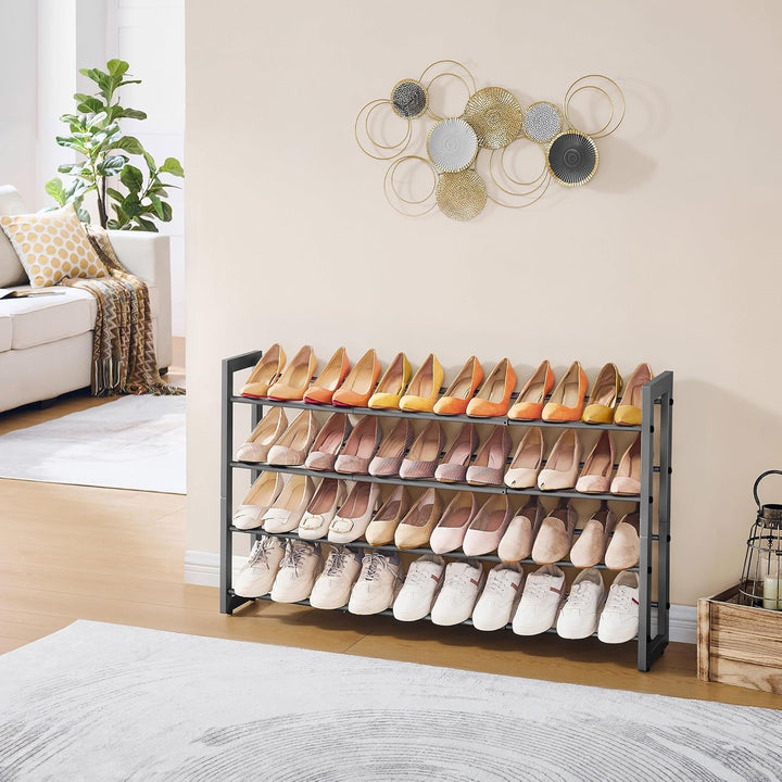 FAVOOSTY 4 Ebenen Schuhregal Metall Ausziehbar Grau, Verstellbar Platzsparend, Robustes Schuhständer