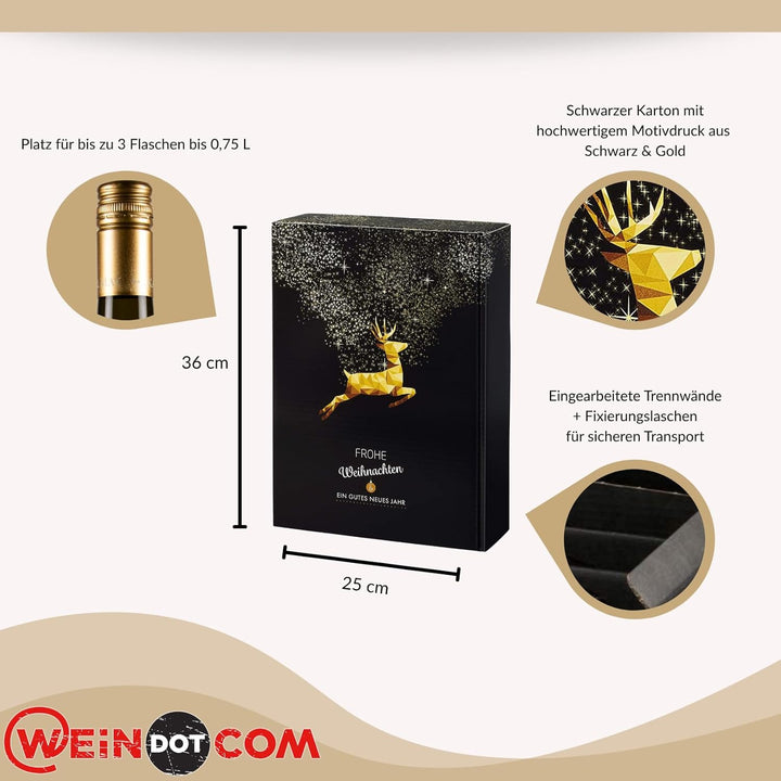 5 Stück/Set. Wein Flaschen Geschenkkarton 3er Schwarz & Gold zu Weihnachten