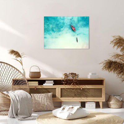 ARTTOR Bilder auf Leinwand Insel Boot Schiff Ozean Leinwandbild 70x50cm Wandbilder Dekoration Wohnzi