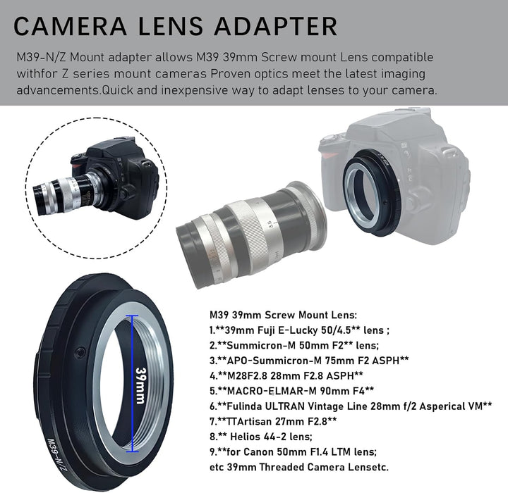 M39-Niko Z Objektivadapter Adapterring,für Leica L39 M39 39mm Objektiv Kompatibel für Nikon Z 7 und