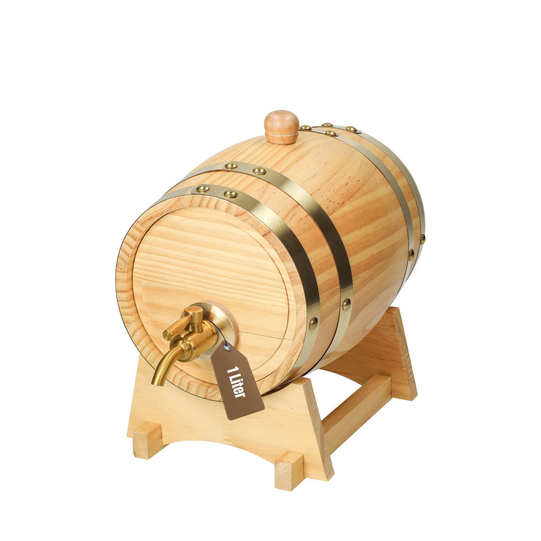 Holzfass 'Timber' 1 l - kleines Weinfass mit Zapfhahn, Beutel und Bock - dekoratives Fass für Whisky