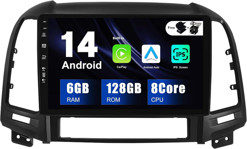 SXAUTO - 6G+128G - Android 12 IPS Autoradio für Hyundai Santa FE (2006-2012) - Eingebaut Carplay/And