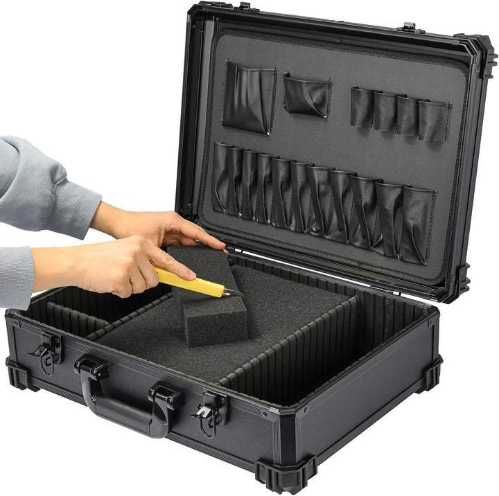 HMF Werkzeugkoffer leer, Werkzeugkasten gross mit Rasterschaumstoff | 46 x 33 x 15 cm, Mit Rastersch