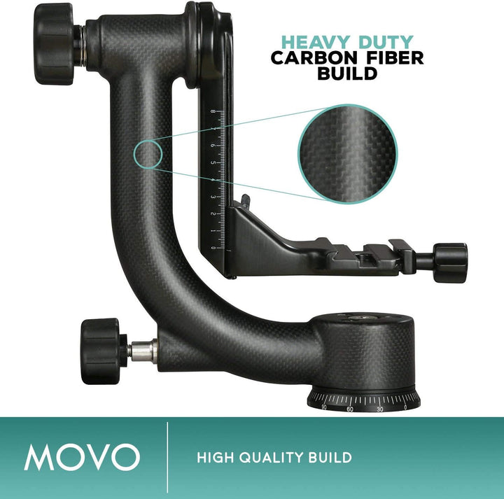 Movo GH800 MKII Kardan-Stativkopf aus Karbonfaser, mit langen und kurzen Arca-Swiss Schnellwechselpl