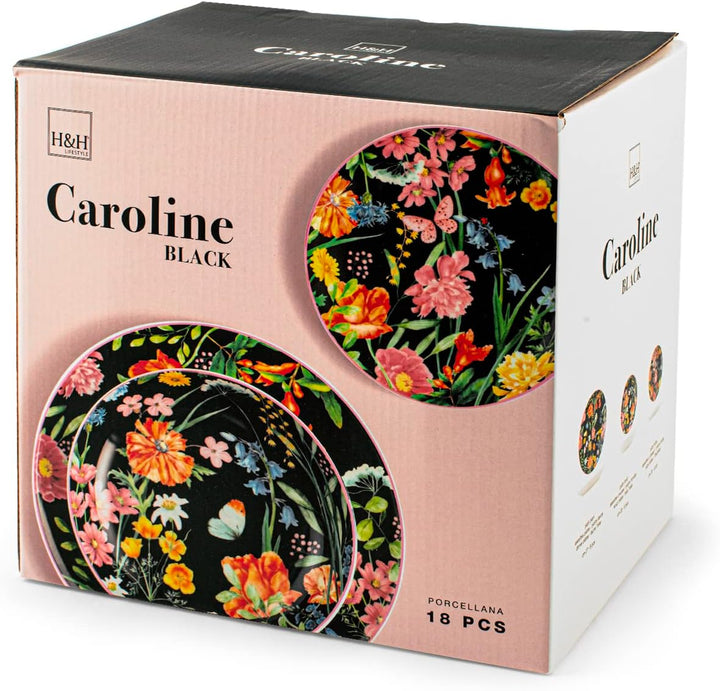 H&h servizio tavola 18 pezzi caroline nero White, White