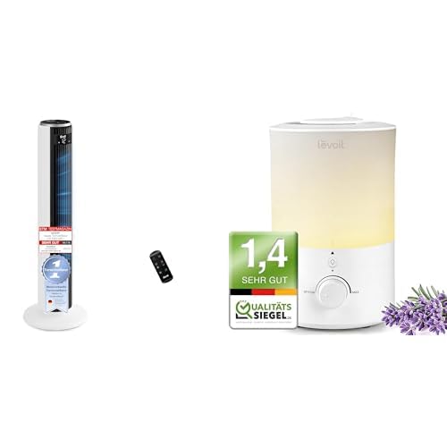 Levoit 20dB sehr leiser Turmventilator, 26W Ventilator mit DC Motor+Dual 150-3L Luftbefeuchter mit N