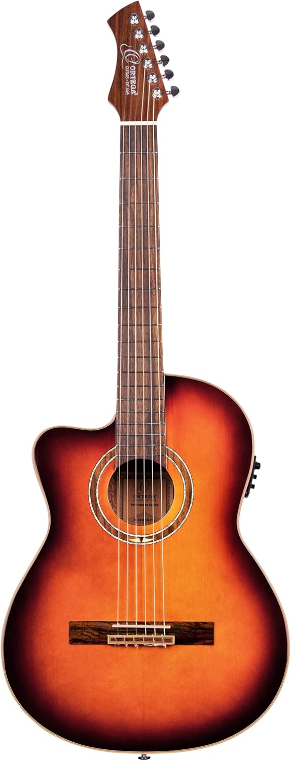 Ortega Guitars 4/4 Linkshänder Konzertgitarre Performer Series Slim Neck Elektro-akustische Gitarre,
