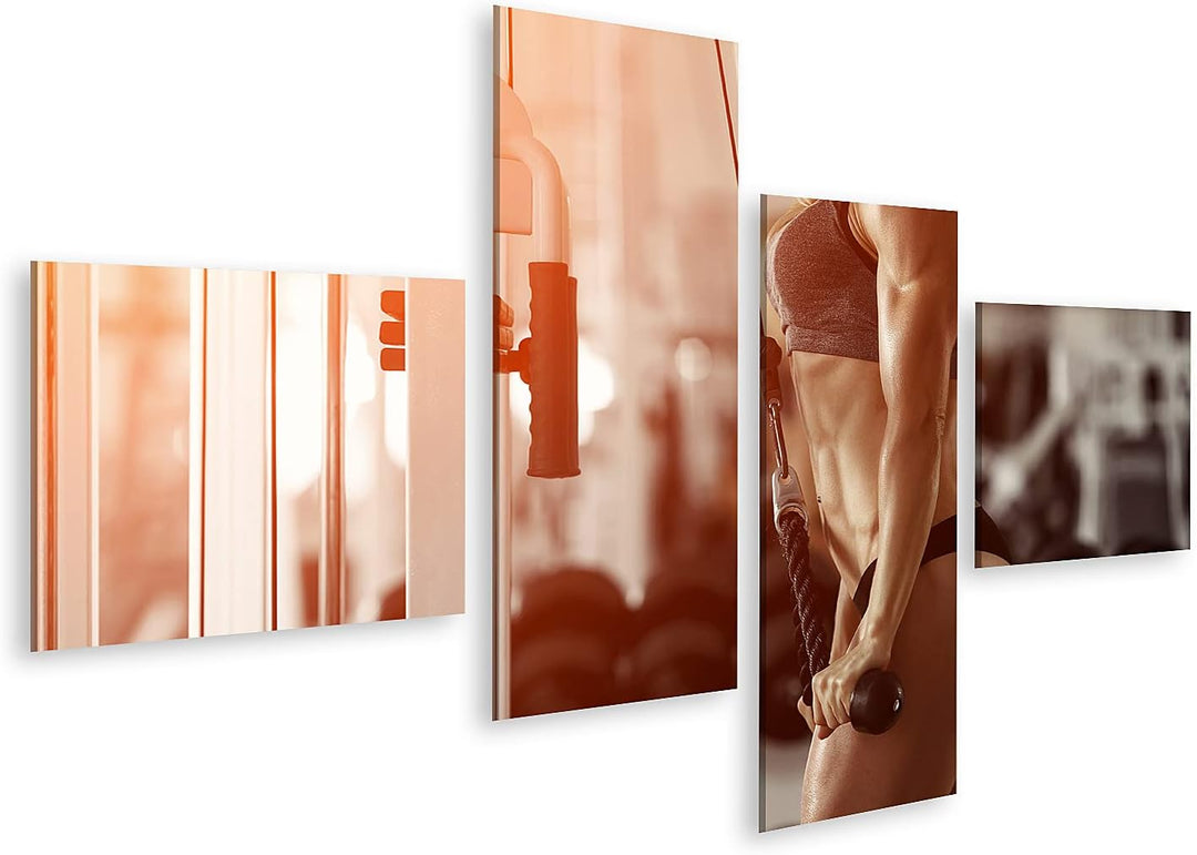 islandburner Bild auf Leinwand Klassisches Bodybuilding Muskulös Blonde Frau Macht Übungen In Der Tu