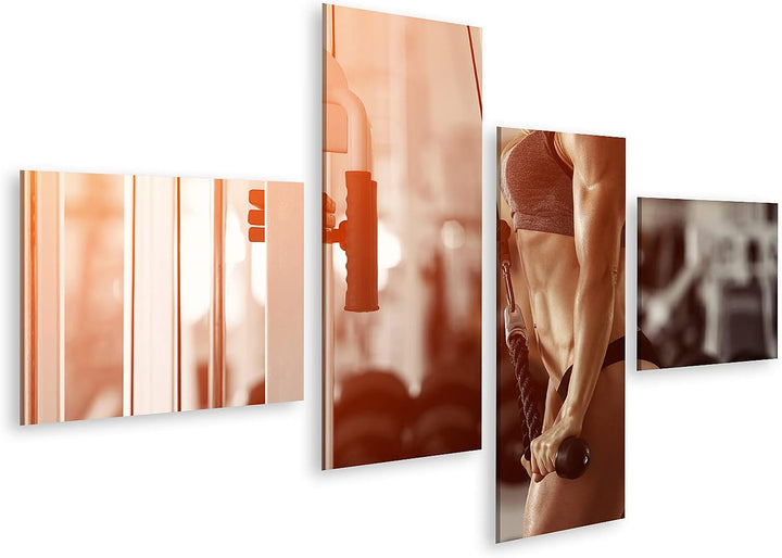 islandburner Bild auf Leinwand Klassisches Bodybuilding Muskulös Blonde Frau Macht Übungen In Der Tu