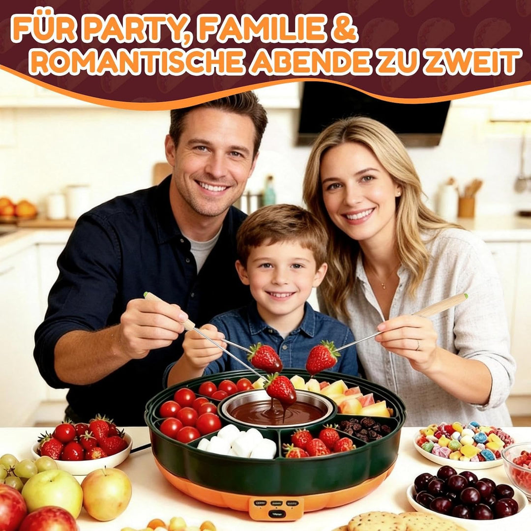Schokofondue Elektrisch-Set 1000 ml mit 3 Temperaturniveaus 6 Fondue-Gabeln | Temperiergerät zum Sch