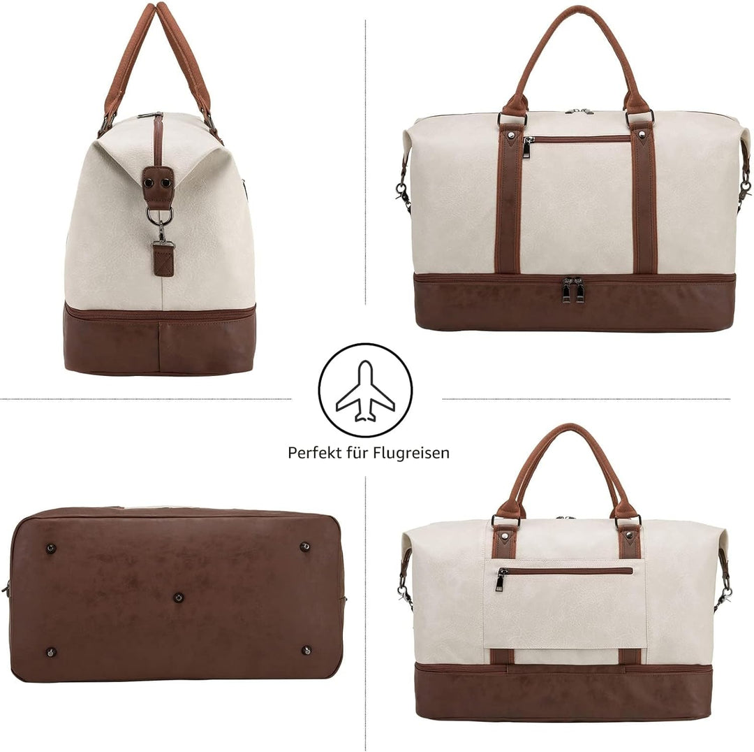 Reisetasche für die Nacht, Segeltuch, Leder, übergrosse Wochenendtasche, grosse Handgepäcktasche, Re