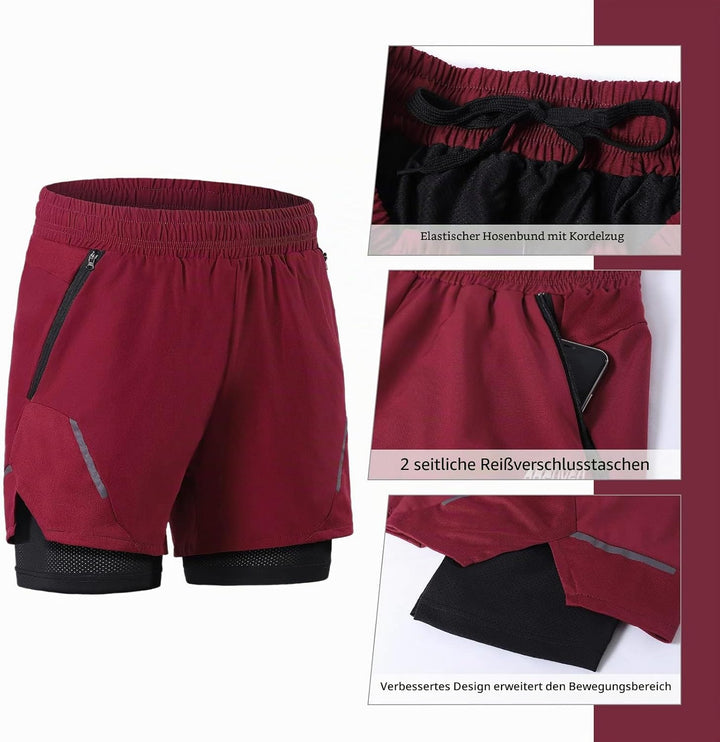 ARSUXEO Laufshorts Herren Laufhosen 2 in 1 Trainingsshorts Kurze Turnhose mit Mesh Liner Reissversch