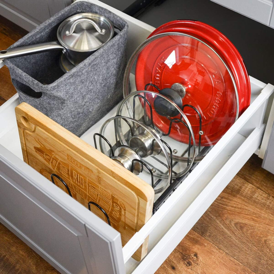 EYEPOWER Teleskop Pfannen Organizer - 30-57cm Topfdeckel Aufbewahrung - XL Topf Regal für Schublade