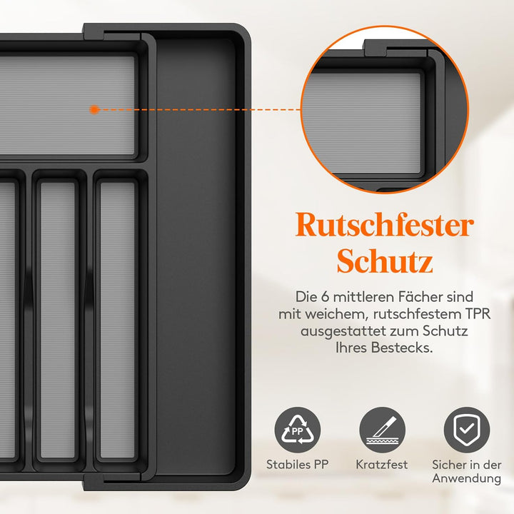 Lifewit Besteckkasten für Schubladen mit Rutschfestes TPR, verstellbarer Kunststoff Organizer Küche