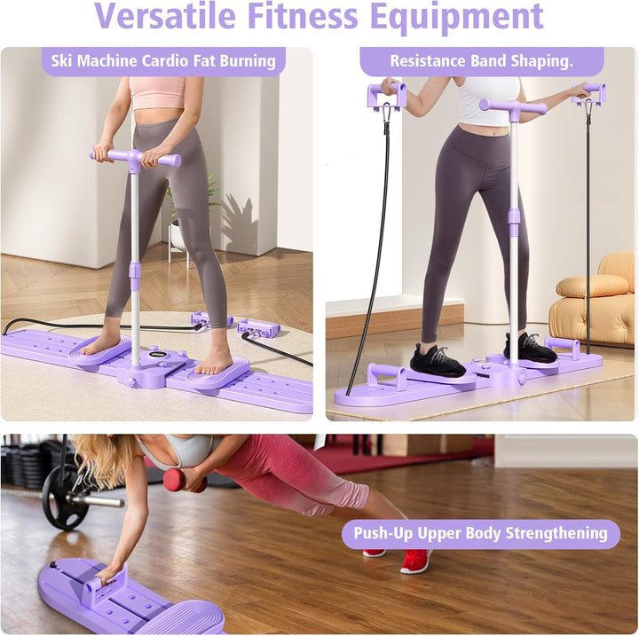 Pilates Reformer Board für Zuhause, Beckenbodentrainer, Ski-Maschine, Entfernbarem Liegestützgriffe,
