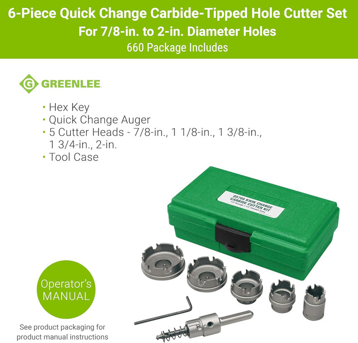 Greenlee - Hartmetall, Schnellwechsel, 6 Stück, Lochherstellung (660). 7-Piece, 7-Piece
