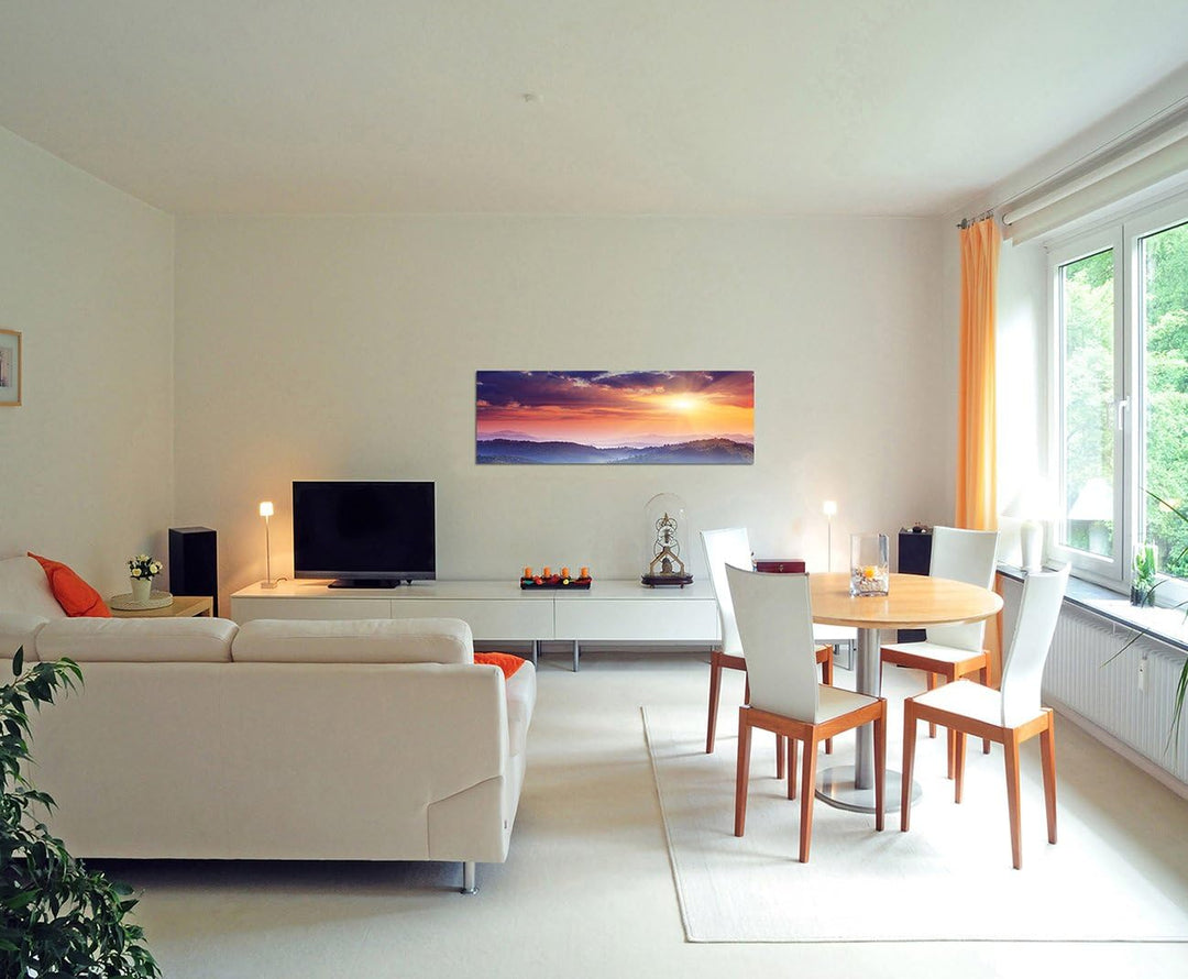 Paul Sinus Art Panoramabild auf Leinwand und Keilrahmen 150x50cm Ukraine Berge Wald Sonnenuntergang