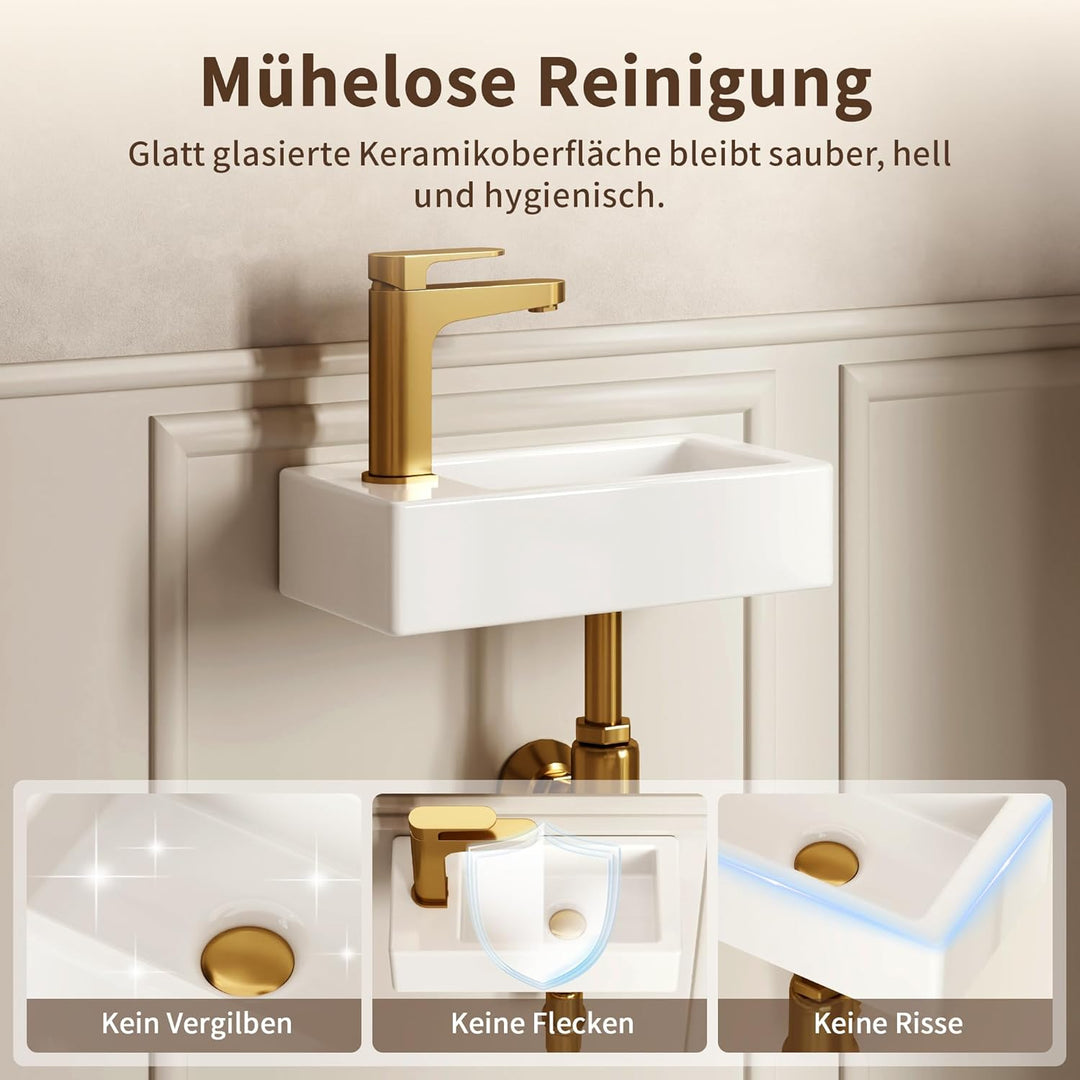 DeerValley DV-1V081L Badezimmerwaschbecken aus Keramik zur Wandmontage, Kleines Badezimmer, Weisses