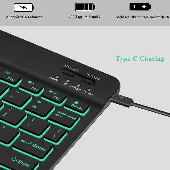 Kabellose Bluetooth Tastatur & Maus mit Elefonhalter, Ultraflache drahtlose Tastatur (Deutsches QWER