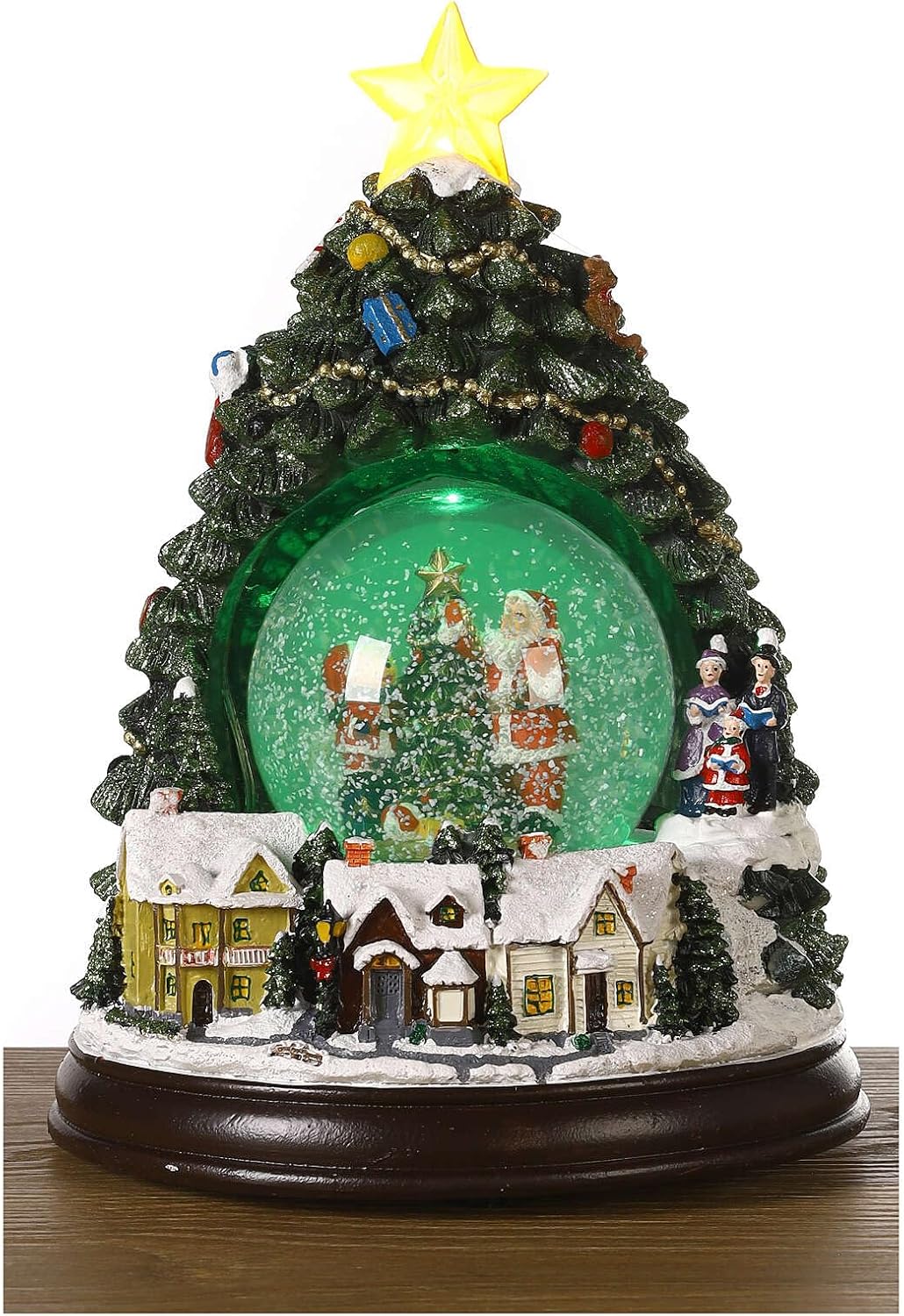 Schneekugel mit Winterdorf und Weihnachtsbaum, 25 cm hoch