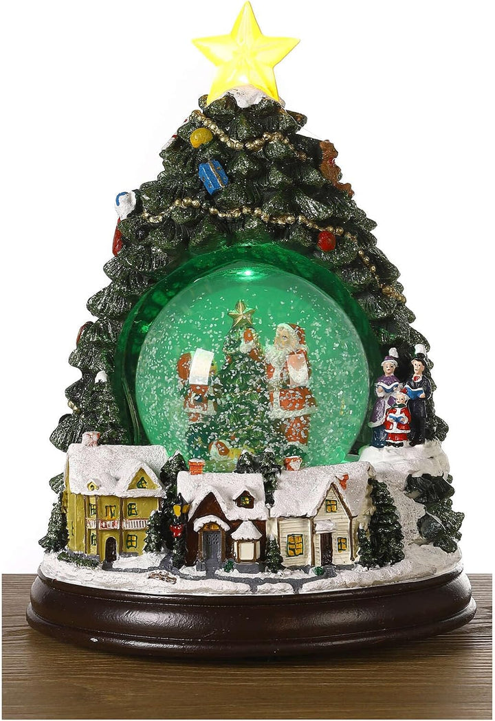 Schneekugel mit Winterdorf und Weihnachtsbaum, 25 cm hoch