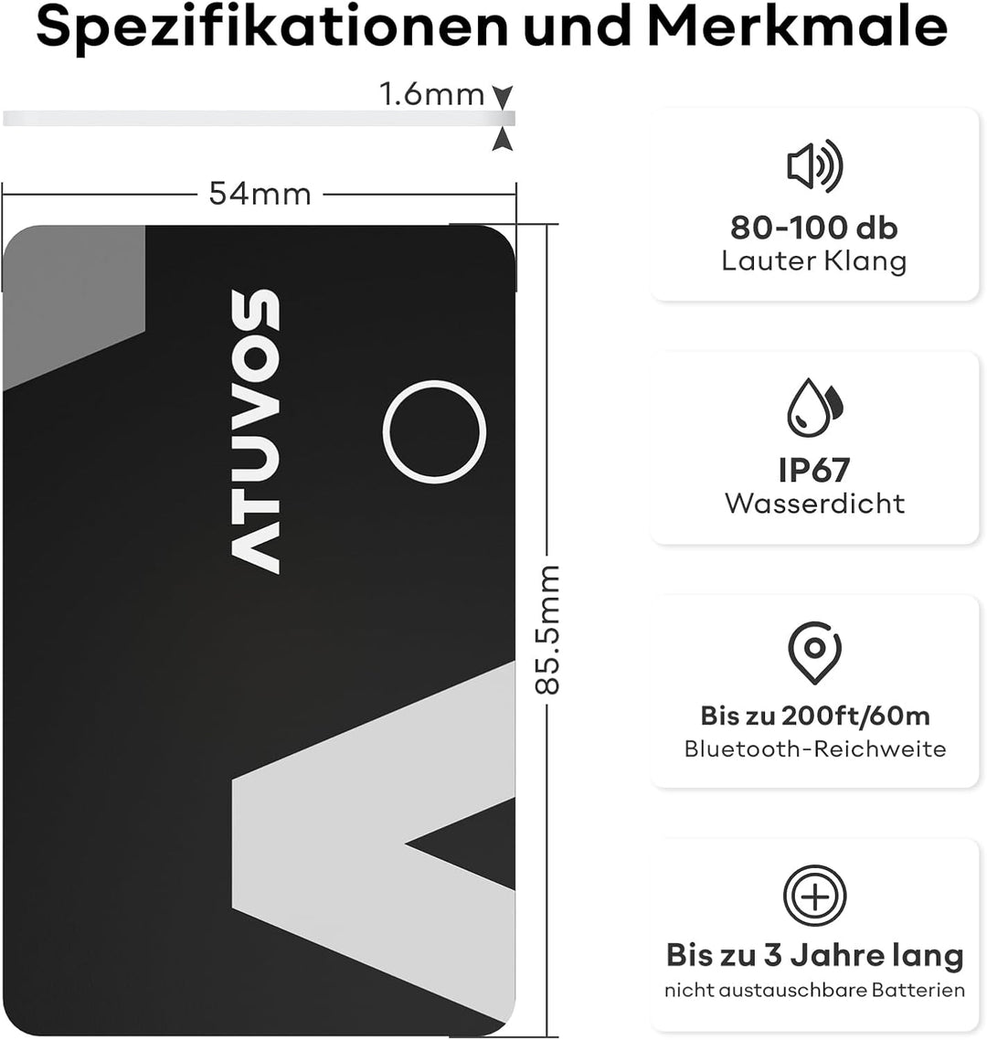 ATUVOS Wallet Tracker Karte Thin 1.6mm 2er Pack, Air Smart Tag Card Kompatibel mit Apple Wo ist? APP