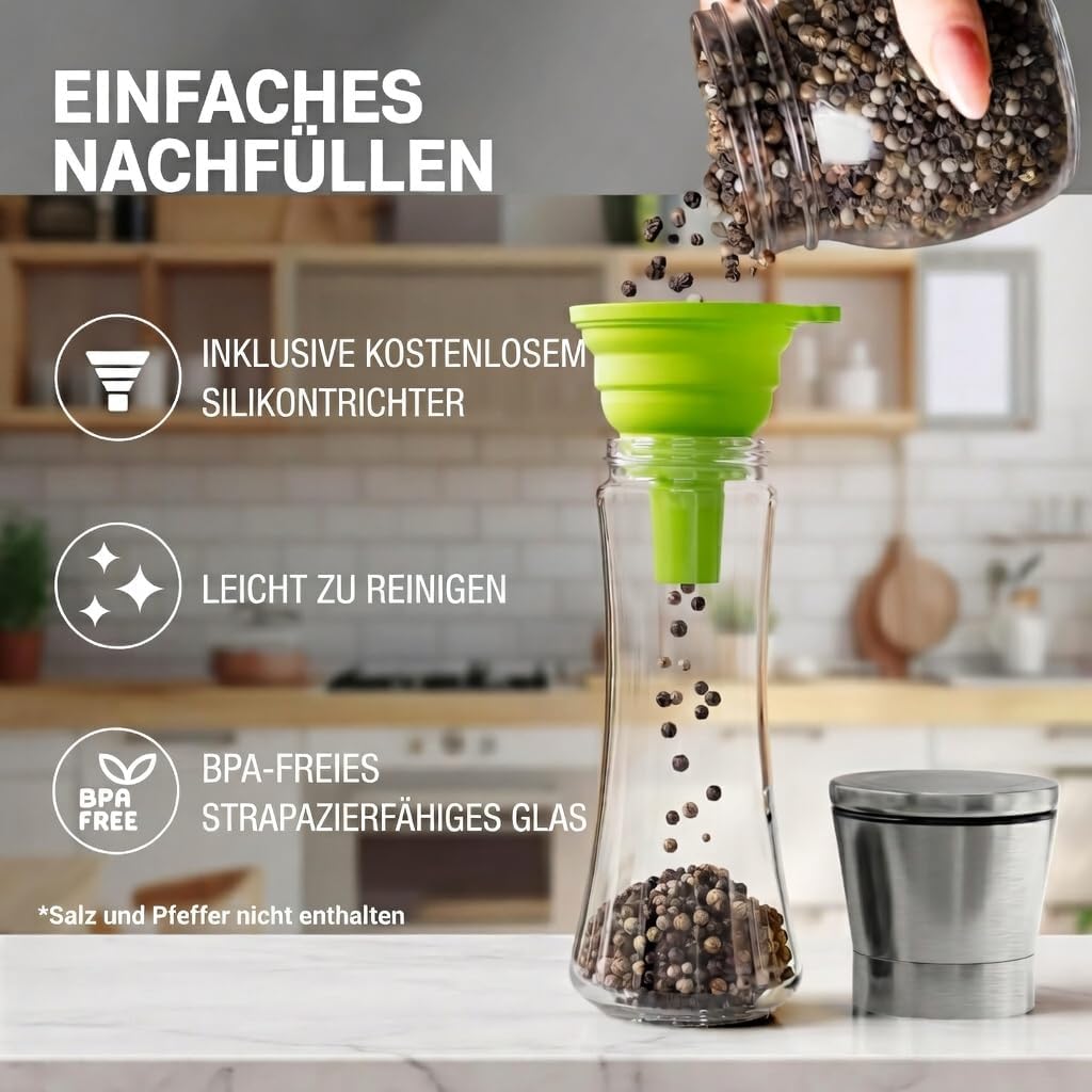 Hochwertiges Set aus Salzmühle und Pfeffermühle von HOME EC - Eistellbare Seesalzmühle & Pfeffermühl