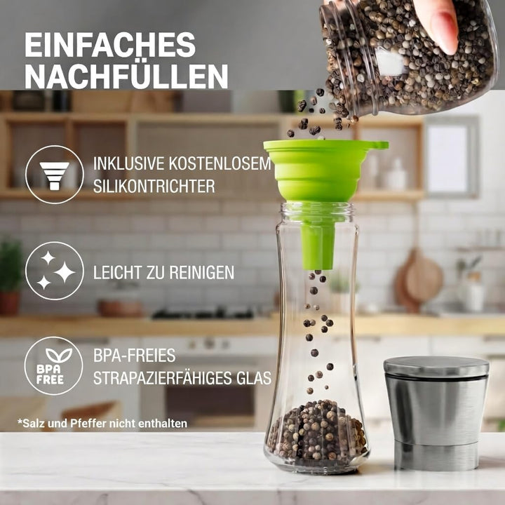 Hochwertiges Set aus Salzmühle und Pfeffermühle von HOME EC - Eistellbare Seesalzmühle & Pfeffermühl