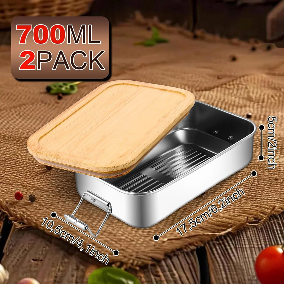 SHUESS 2er Edelstahl Brotdose Kinder 700ml mit Bambusdeckel – Auslaufsichere Metall Lunchbox Edelsta