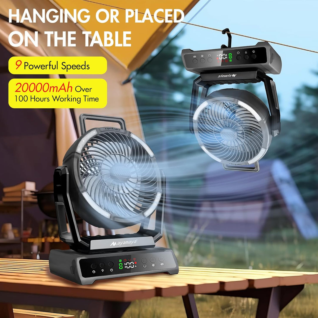 Ventilator Leise, Tischventilator Klein Tragbar, 2 in 1 Akku Camping Ventilator mit Led Laterne 270°