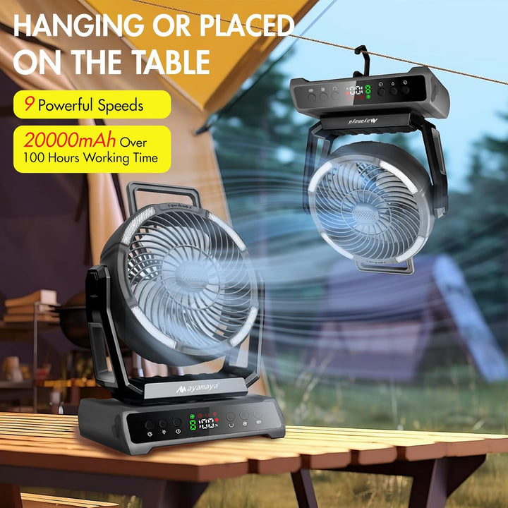 Ventilator Leise, Tischventilator Klein Tragbar, 2 in 1 Akku Camping Ventilator mit Led Laterne 270°