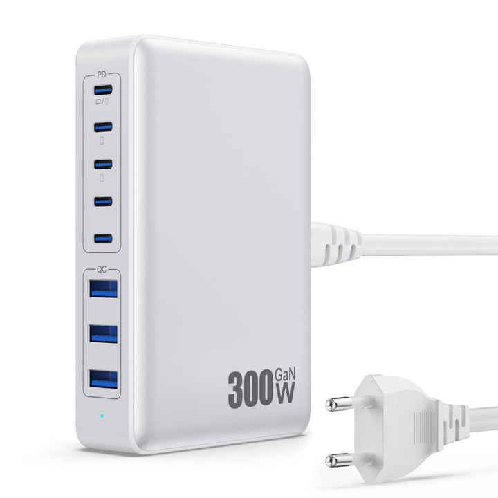 300W USB C Ladegerät Mehrfach, 8 Ports Schnellladegerät Ladestation Mit 5 USB-C und 3 USB-A Charger