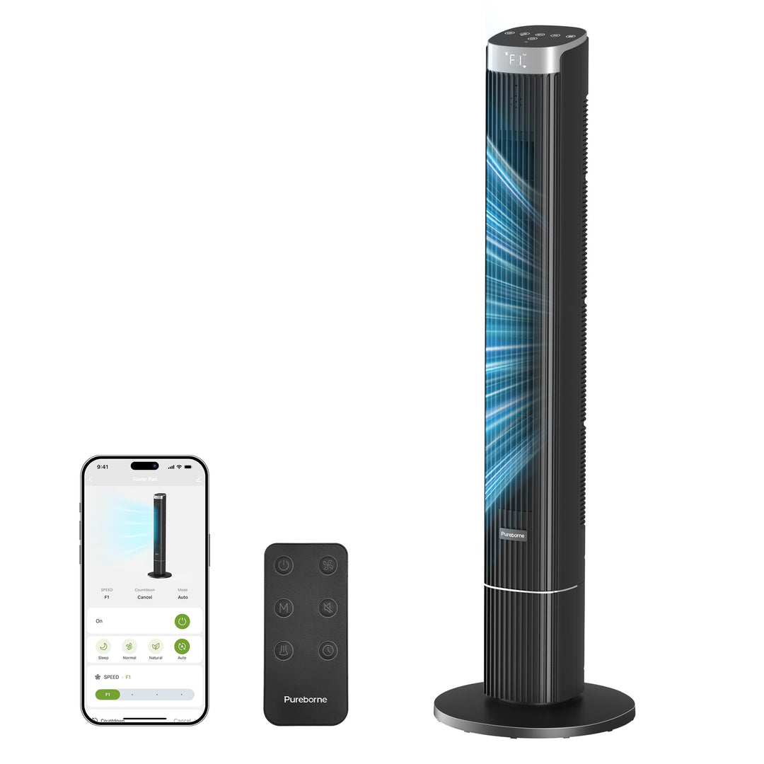 Leiser Ventilator, 25dB Smart Turmventilator, 90° Oszillation Tower Fan, 4 Stufen, 12H Timer Turmven