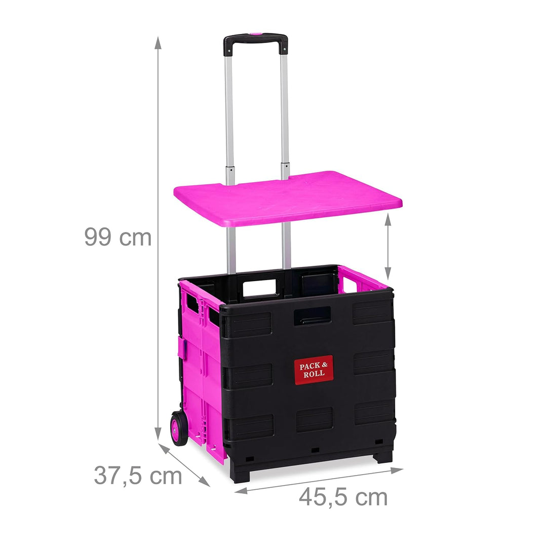 Relaxdays Einkaufstrolley, Klapptrolley mit Rollen & Deckel, Teleskopgriff, bis 35 kg, Faltbarer Tro