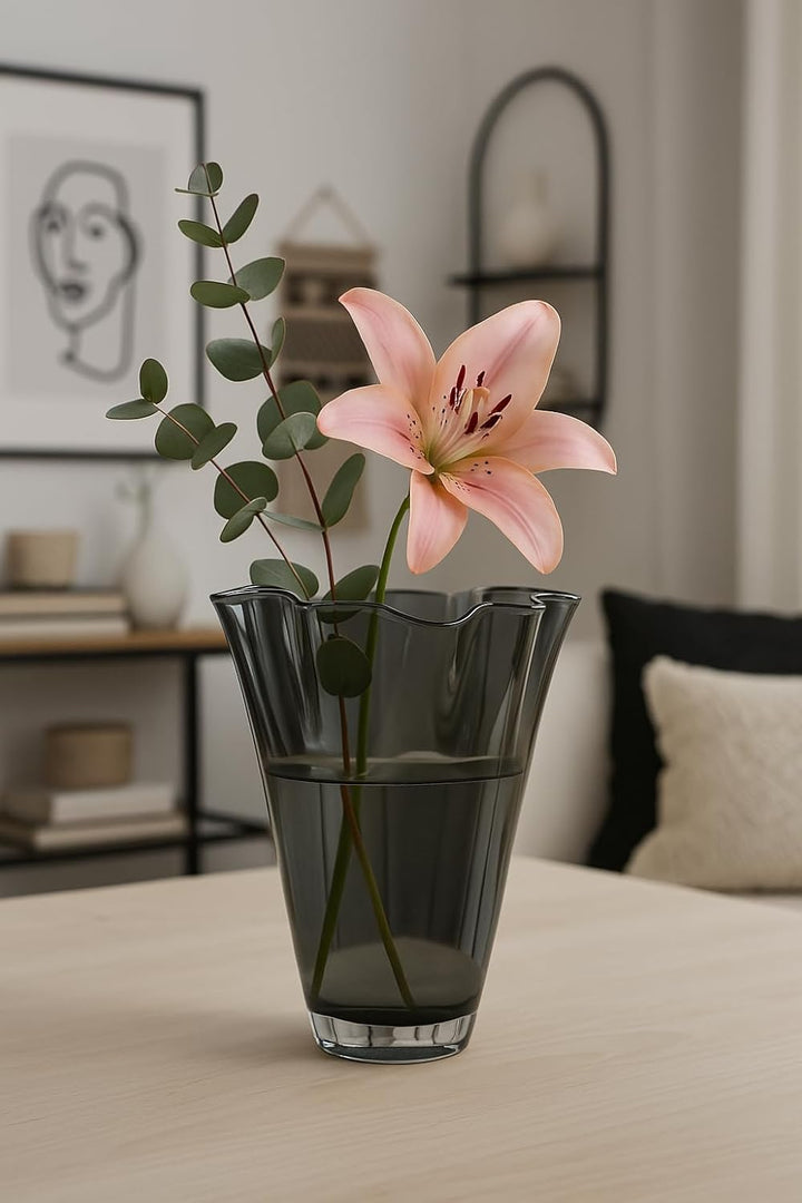 SIGNATURE HOME COLLECTION Glasvase mundgeblasen Dekovase Blumenvase grau, Glas, Rauchgrau, 21 x 21 x