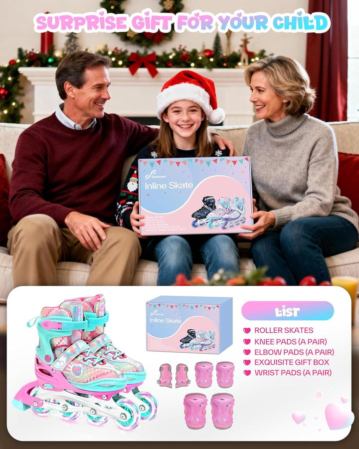 Inliner für Kinder 34-41 Verstellbar, Sportneer Inline Skates Mit 6er Protektoren Setfür Kinder Mädc