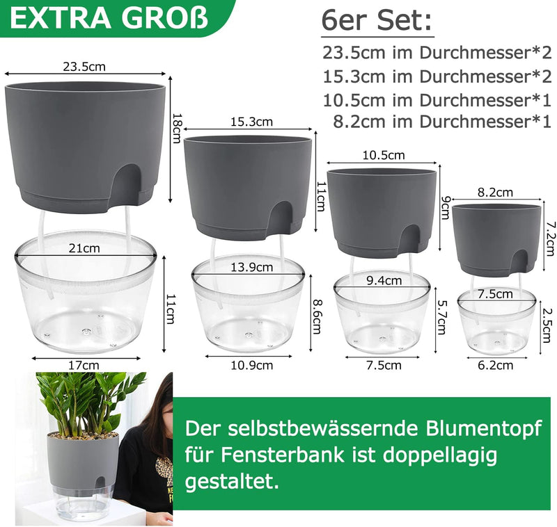 iDattel Blumentopf Mit Bewässerungssystem,Kräutertopf Küche Set Fensterbank selbstbewässernd-6er Set