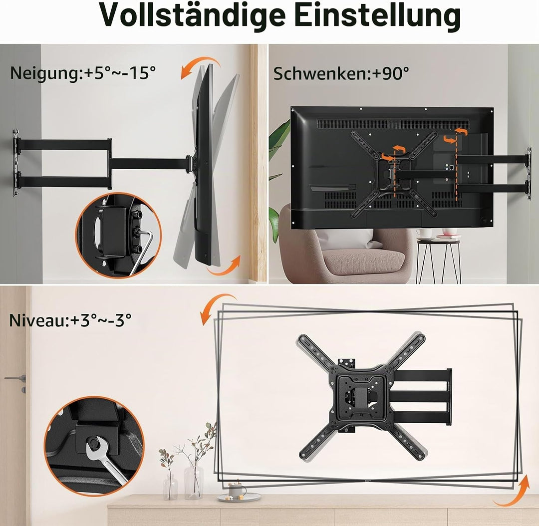 TV Wandhalterung mit 728 mm langem Schwenkarm, für 23–65 Zoll Fernseher, neigbar &amp; drehbar, VESA 400
