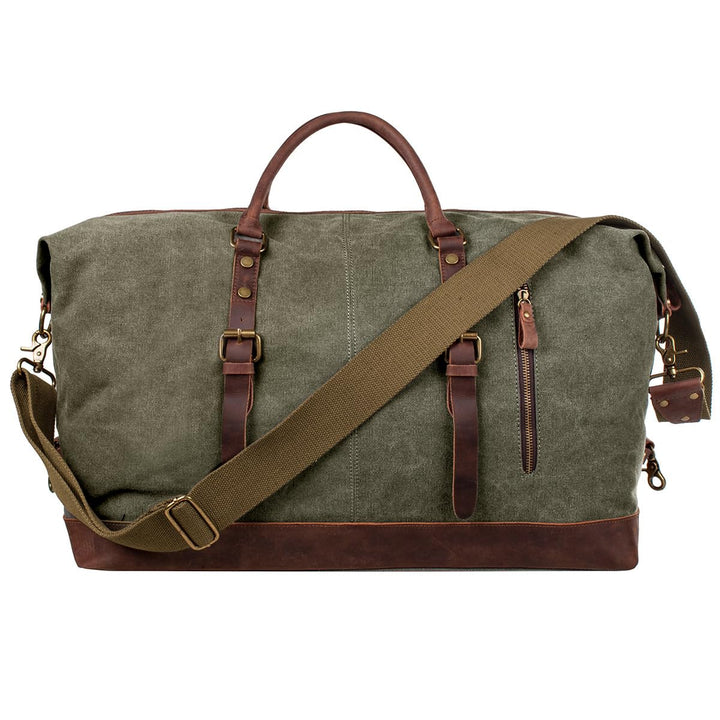 S-ZONE Reisetasche, 60 l, gross, Leinen, echtes Leder, mit Zierbesatz, für Wochenend- und Übernachtu
