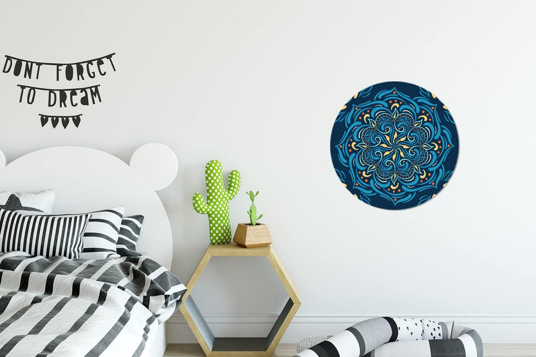 Wandbild Rund Wanddeko Deko Wohnzimmer Bilder 30x30 cm Mandala - Blau - Gelb - Muster, 30x30 cm
