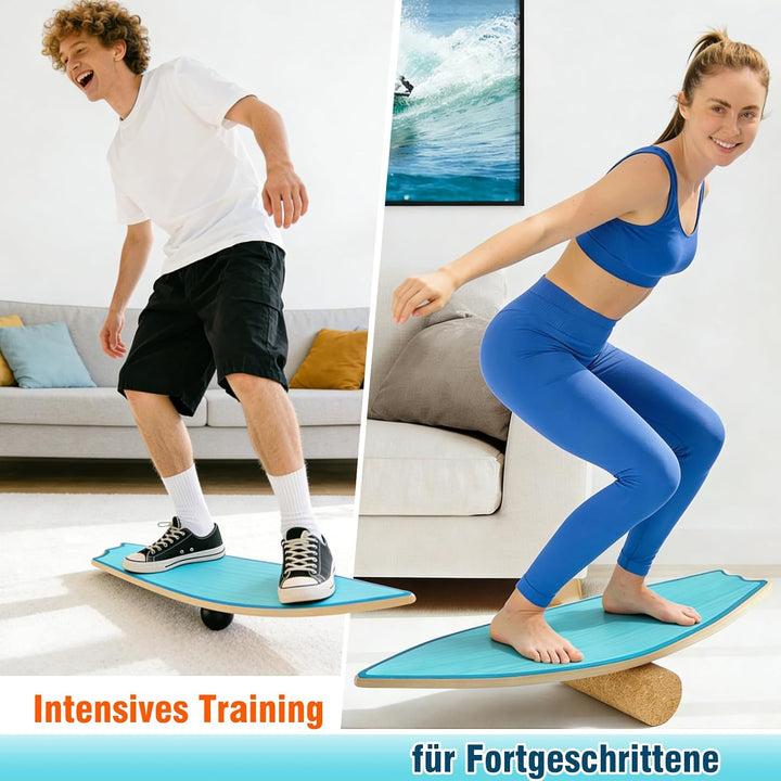 Vicye Balance Board Erwachsene & Surfing Balance Board Set – Holz Balanceboard mit Korkrolle, Halbku