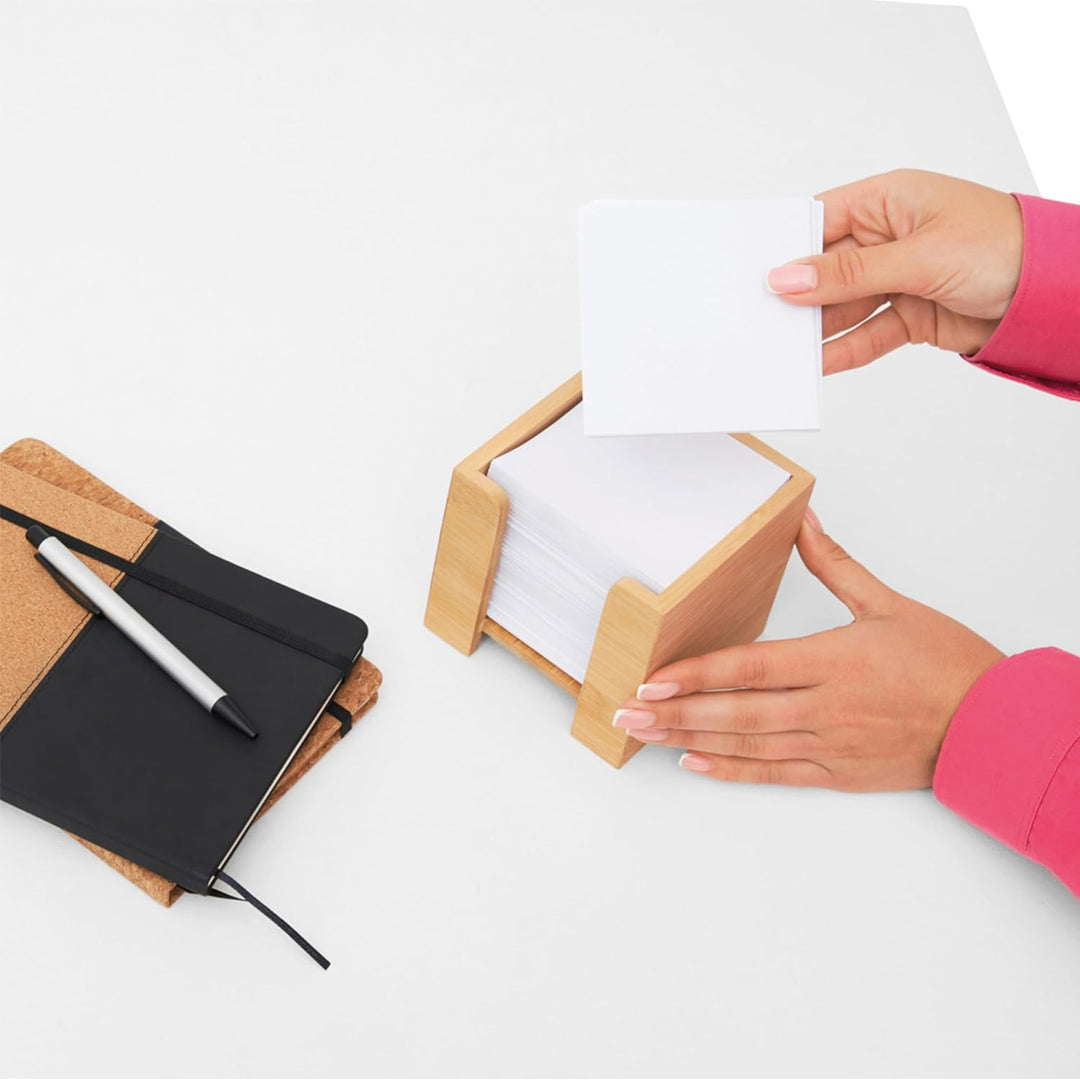Zettelbox Bambus, nachhaltiger Zettelkasten Holz, Notizzettel Halter, 900 Blatt holzfreies Papier 70