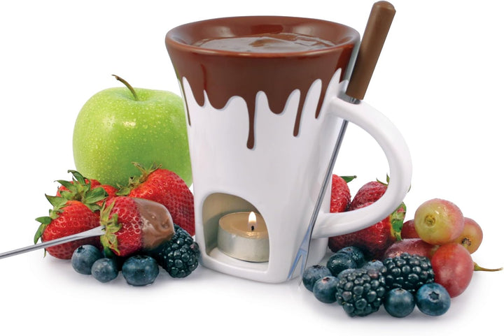 4 tlg. Schokofondueset mini, Kleines Fondue, Schokofondue, Fonduetasse, Tasse, Gabeln, Teelichtfondu