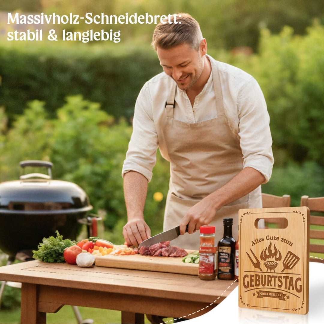 Geburtstagsgeschenk für Männer, Schneidebrett mit Gravur - Alles Gute zum GEBURTSTAG GRILLMEISTER, M